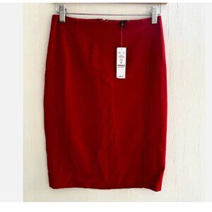 WHITE HOUSE BLACK MARKET Red Straight Pencil Skirt Front Slit Size 00 NWT